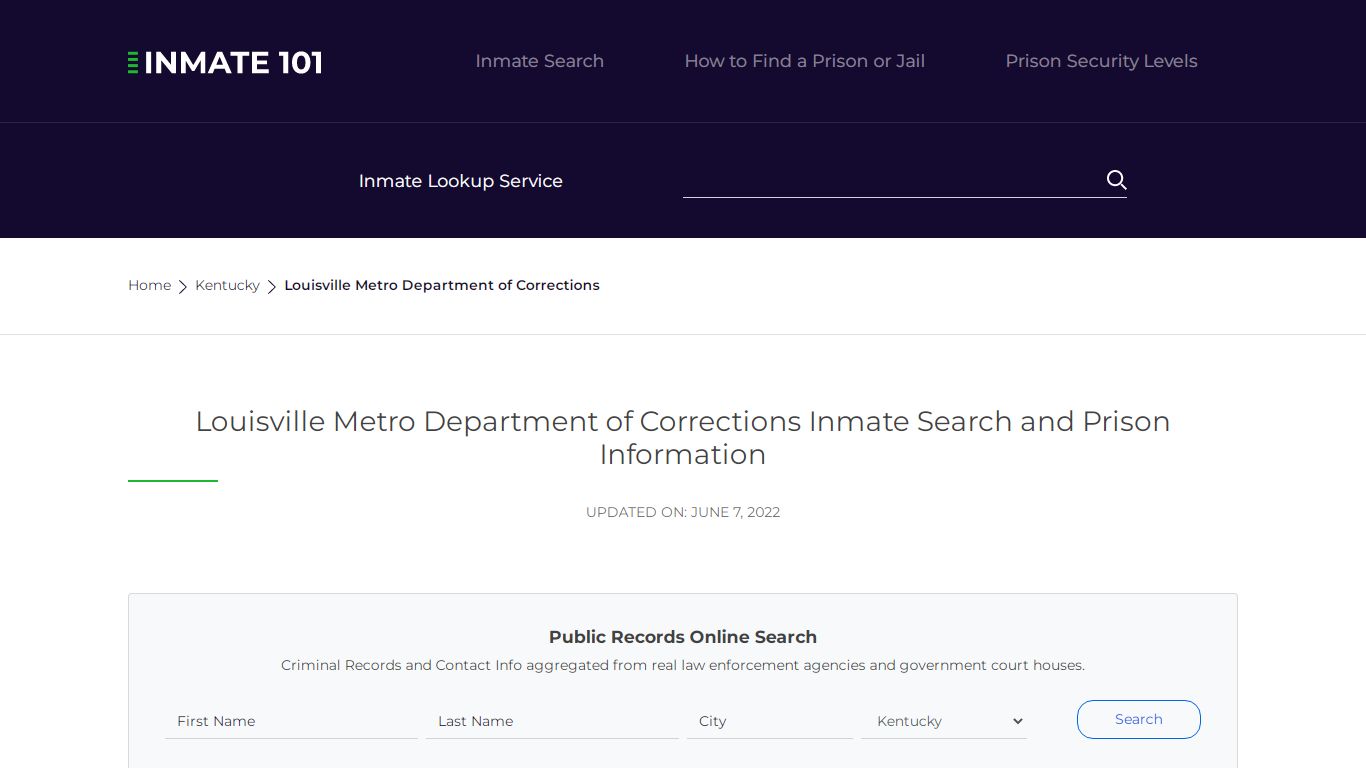 Louisville Metro Department of Corrections Inmate Search ...